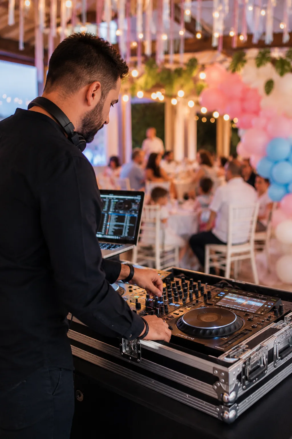 DJ προετοιμάζει το μουσικό πρόγραμμα για δεξίωση βάπτισης