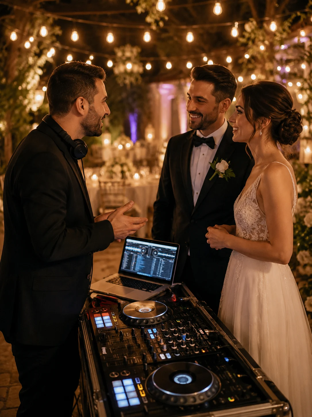Wedding DJ - Συνάντηση με το ζευγάρι πριν τον γάμο Wedding DJ σε γαμήλια δεξίωση συζητά με το ζευγάρι πριν την έναρξη της εκδήλωσης